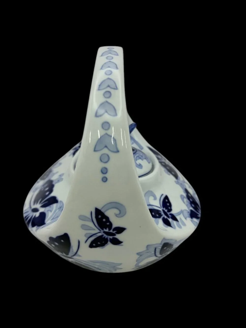 Pier 1 Imports Hand Painted Porcelain Teapot Blue White Floral Butterfly W\Lid